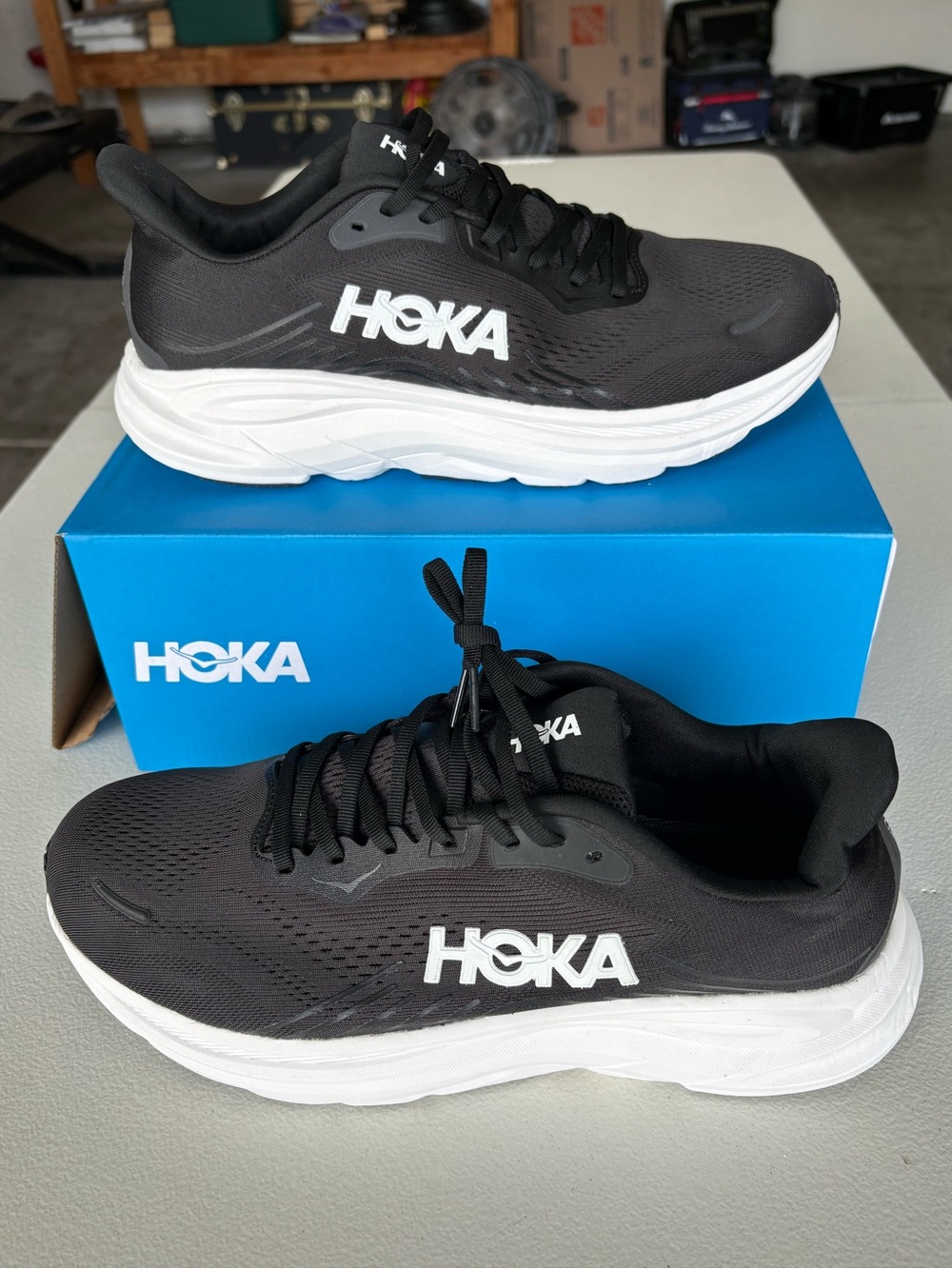 Hoka Clifton 11 Men's Black and White Lightweight Running Sneakers